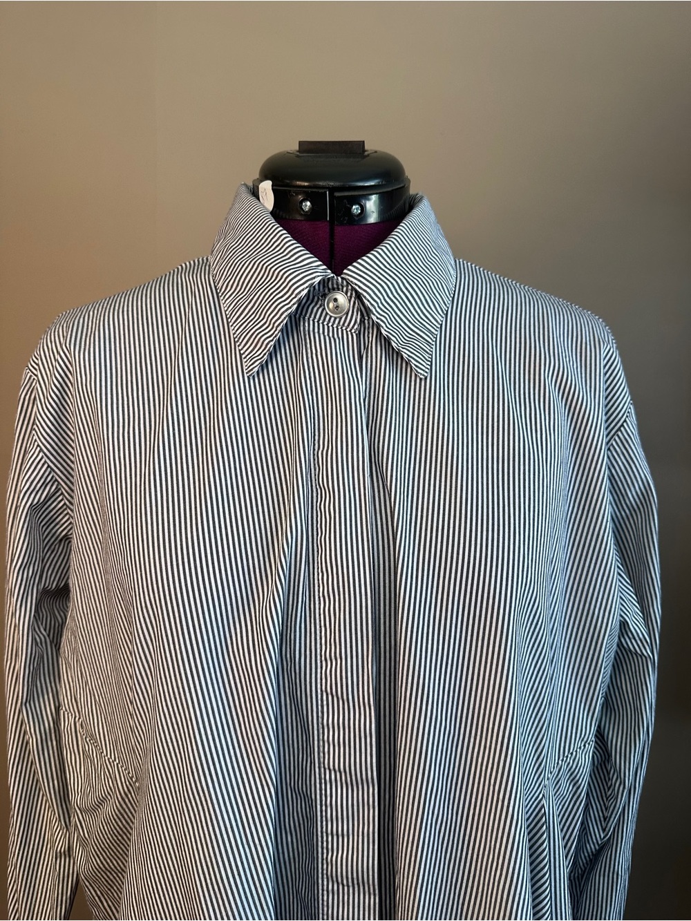 Planet by Lauren G Grey/White Pinstripe Shirt, Oversized, Pockets, Lagenlook